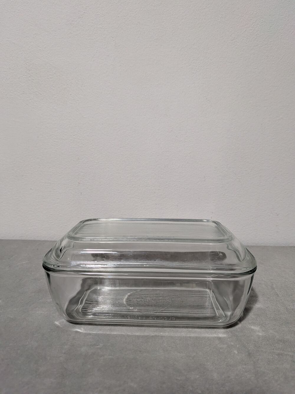 Vintage Arcoroc France Glass Ribbed Butter Dish Refrigerator Container w/ Lid